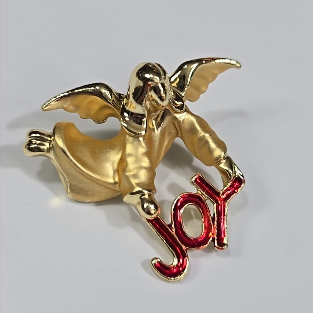 Vintage Gigi Guisti Gold and Red Angel Joy Pin Brooch - Picture 5 of 5